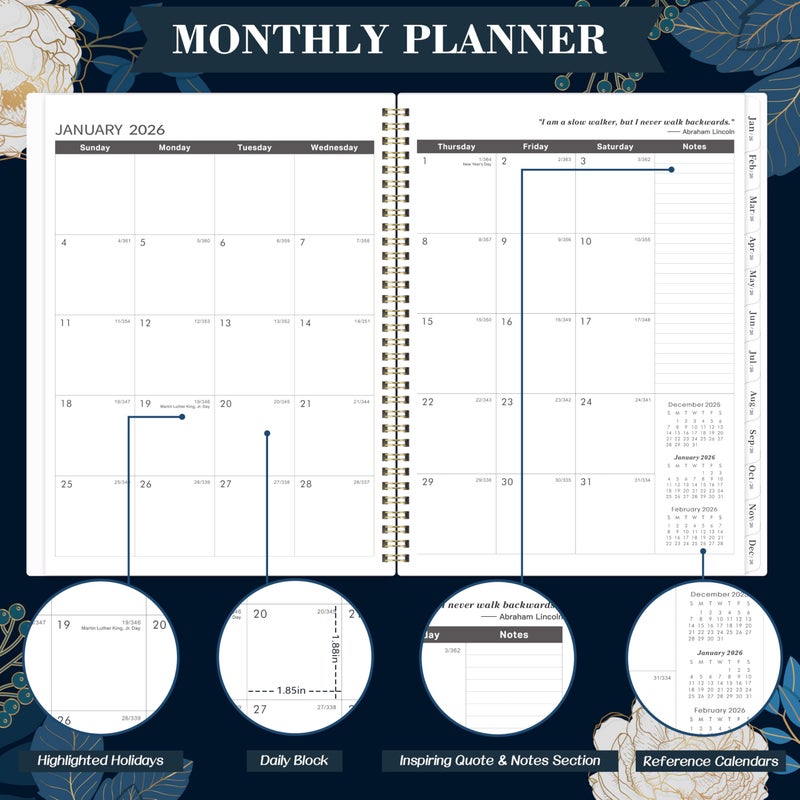 Indeme 2026-2027 Monthly Planner - 2 Year Monthly Planner/Calendar 2026-2027, Jan 2026 - Dec 2027, 11"" x 9"", 24 Months, Tabs, Back Pocket, Holidays, Twin-Wire Binding, Note Pages - Image 3